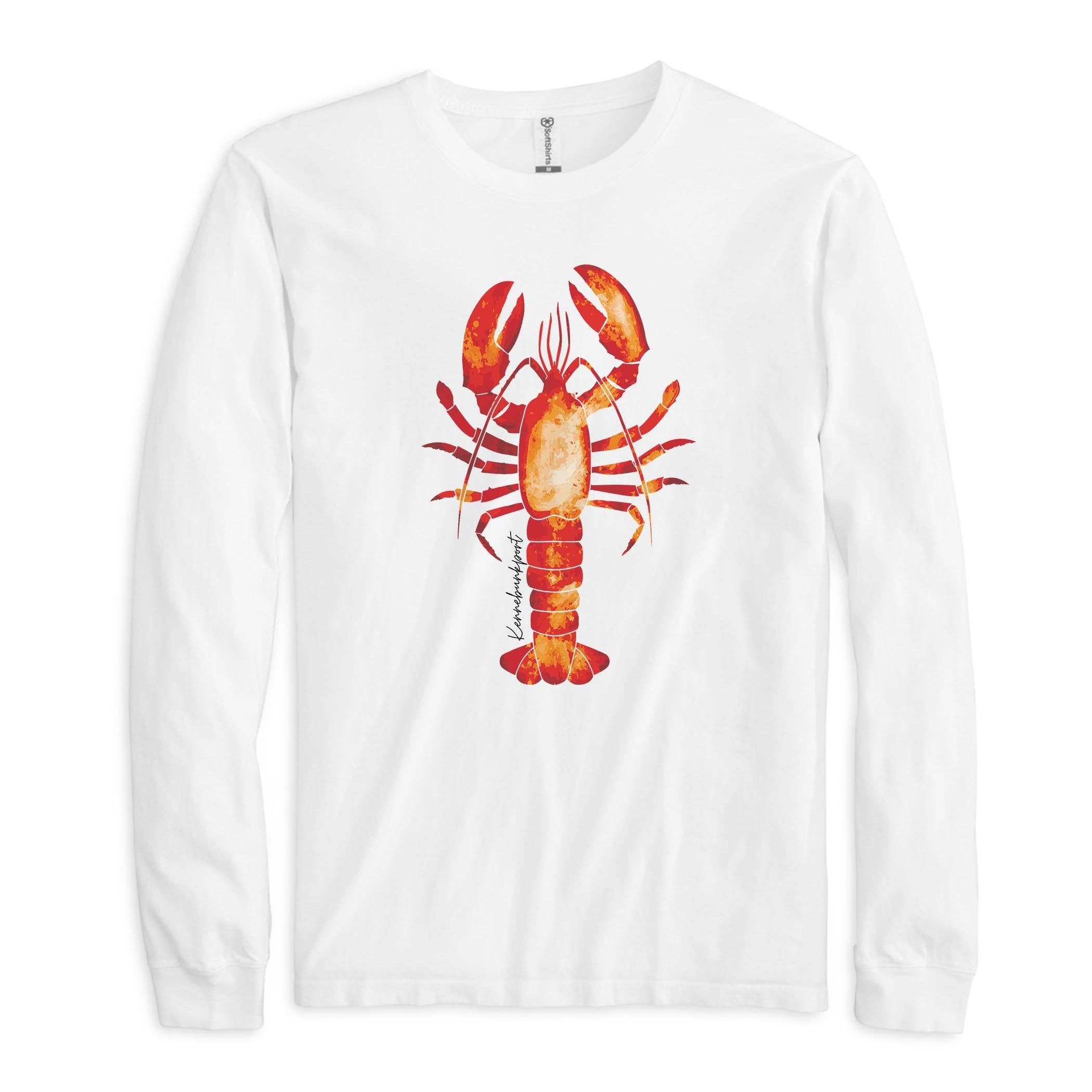Long Sleeve T-Shirt White-Kennebunkport Maine Orange Lobster