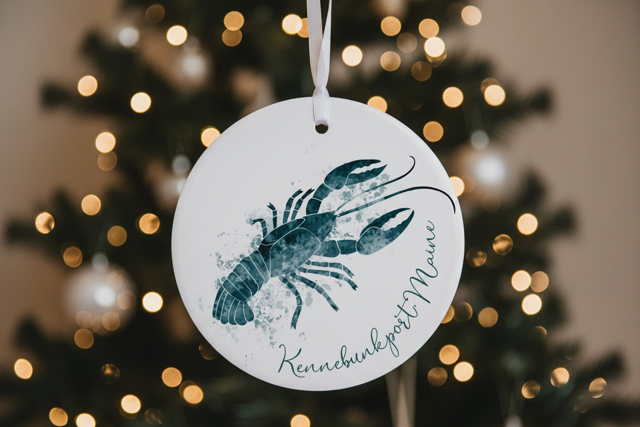 Blue Water Color Lobster Wooden Ornament