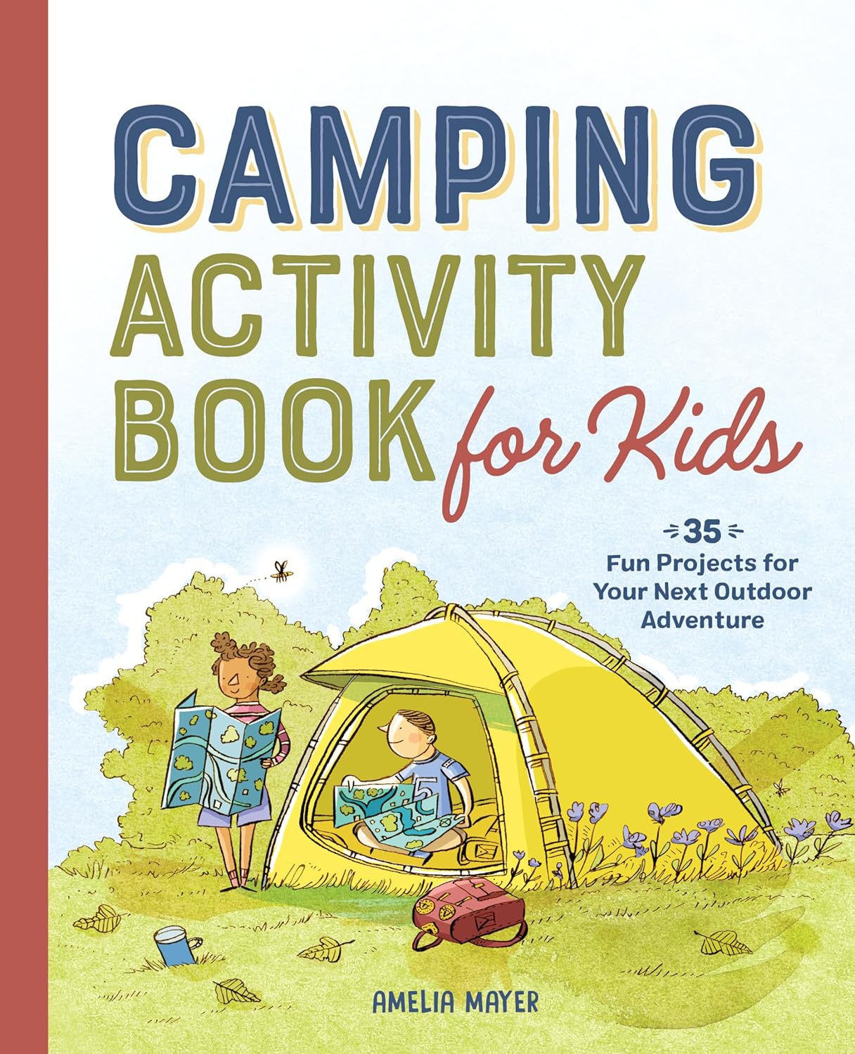 Book cover of 'Camping Activity Book for Kids' with illustration of two children in a tent.